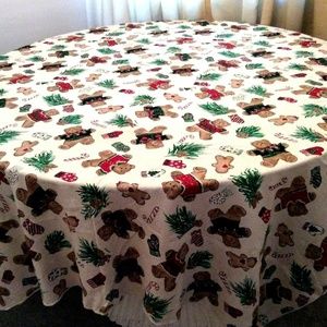 VTG Teddy Bear Holiday Tablecloth 78″ X 57″  Red
